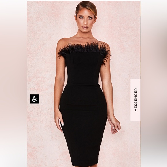 House of CB Dresses & Skirts - House of cb London Bianca  chic black feather top strapless fitted dress size XS